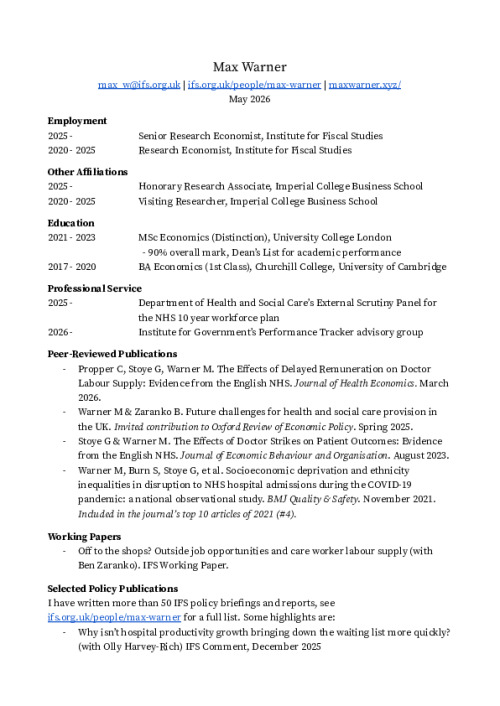 Image representing the file: Max Warner's CV