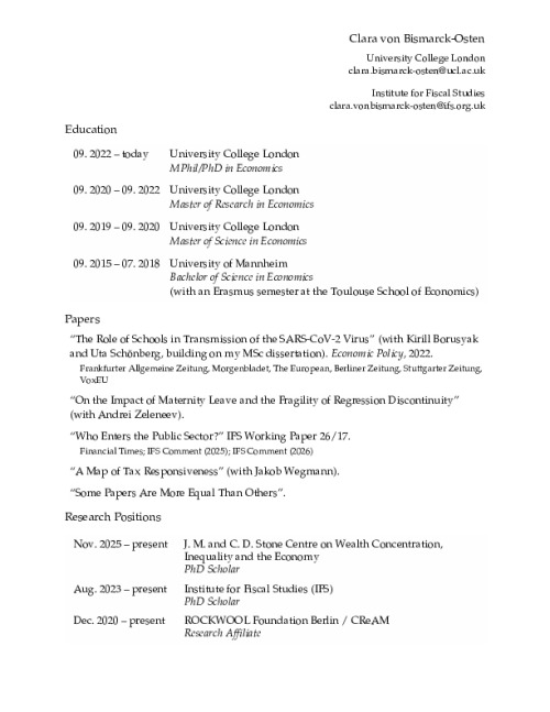 Image representing the file: Clara von Bismarck-Osten's CV