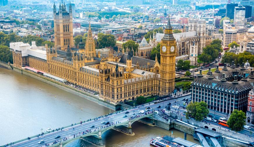 A photo of the UK parliament from above