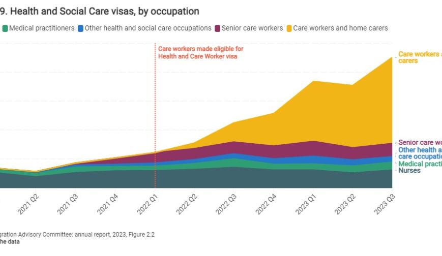Health and social care visas, by occupation