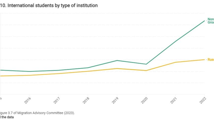 International students by type of institution