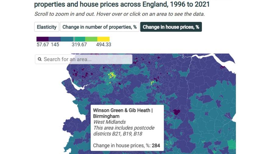 Map of house price increases