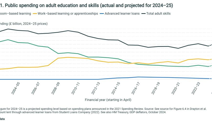 Public spending on adult education and skills (actual and projected for 2024–25)