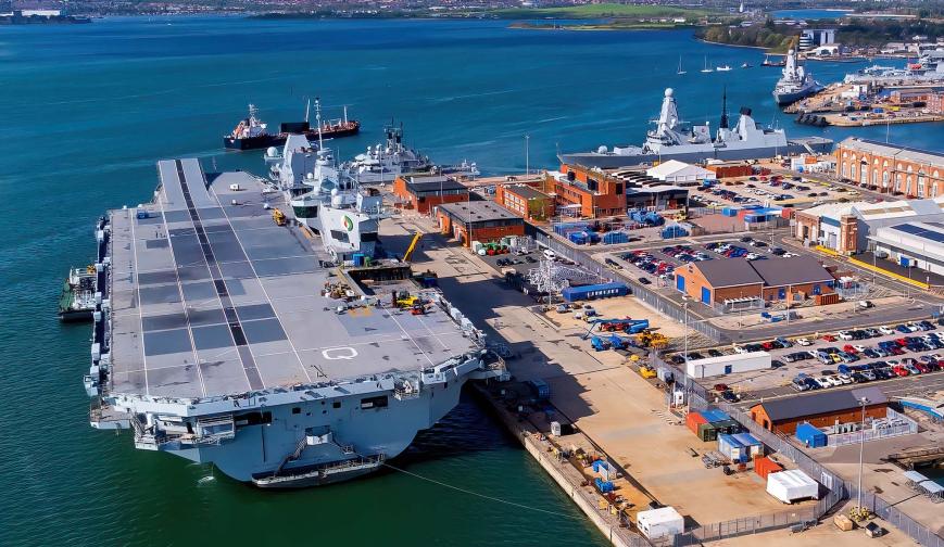 Aircraft carrier at dock
