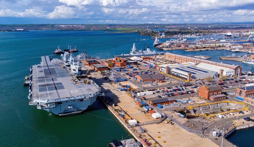 Aircraft carrier at dock