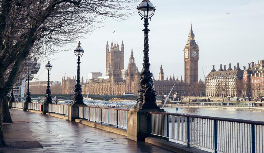 View of the houses of parliament from footpath