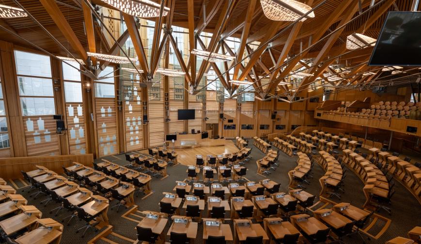 A photo of the inside of the Scottish Assembly