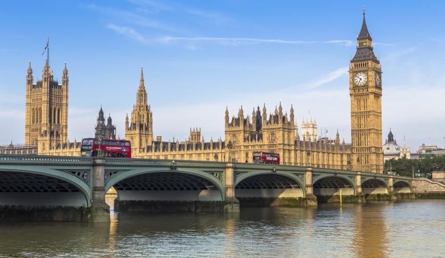 A view of Parliament and Westminster Bridge.