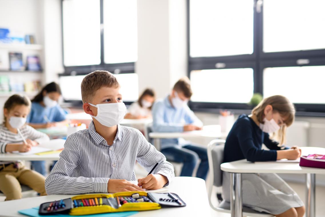 Image of children wearing masks at school