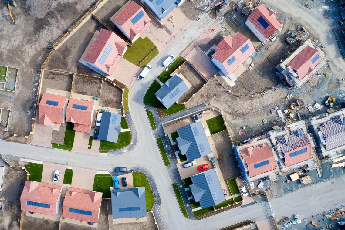 Aerial view of new build houses