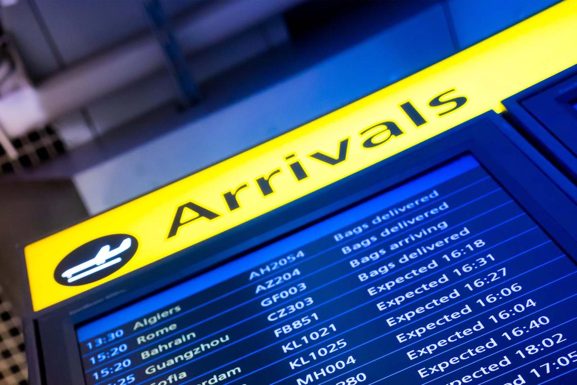 Arrivals board at airport