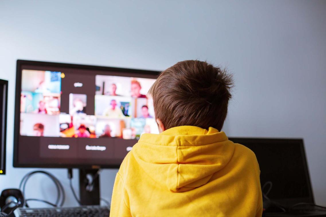 child attending class via video call