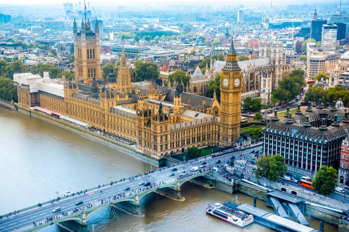 A photo of the UK parliament from above