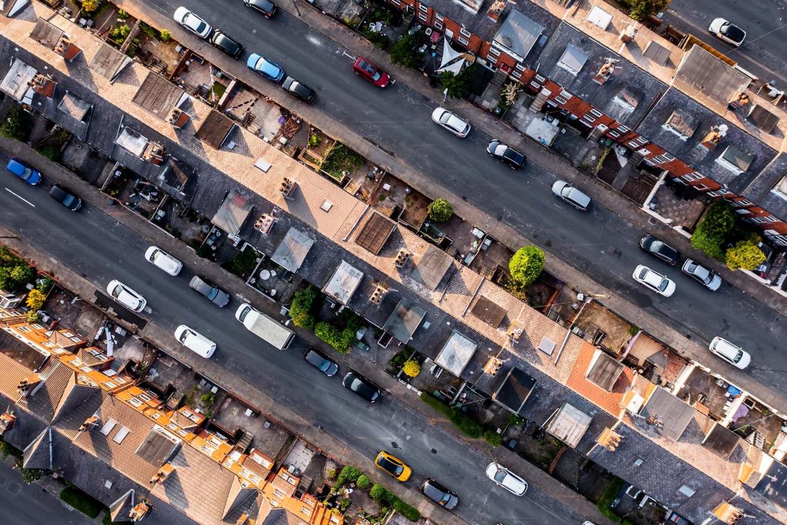 Ariel view of terrace houses