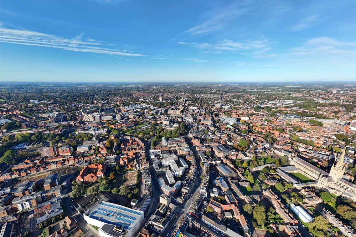 Ariel view of an English town