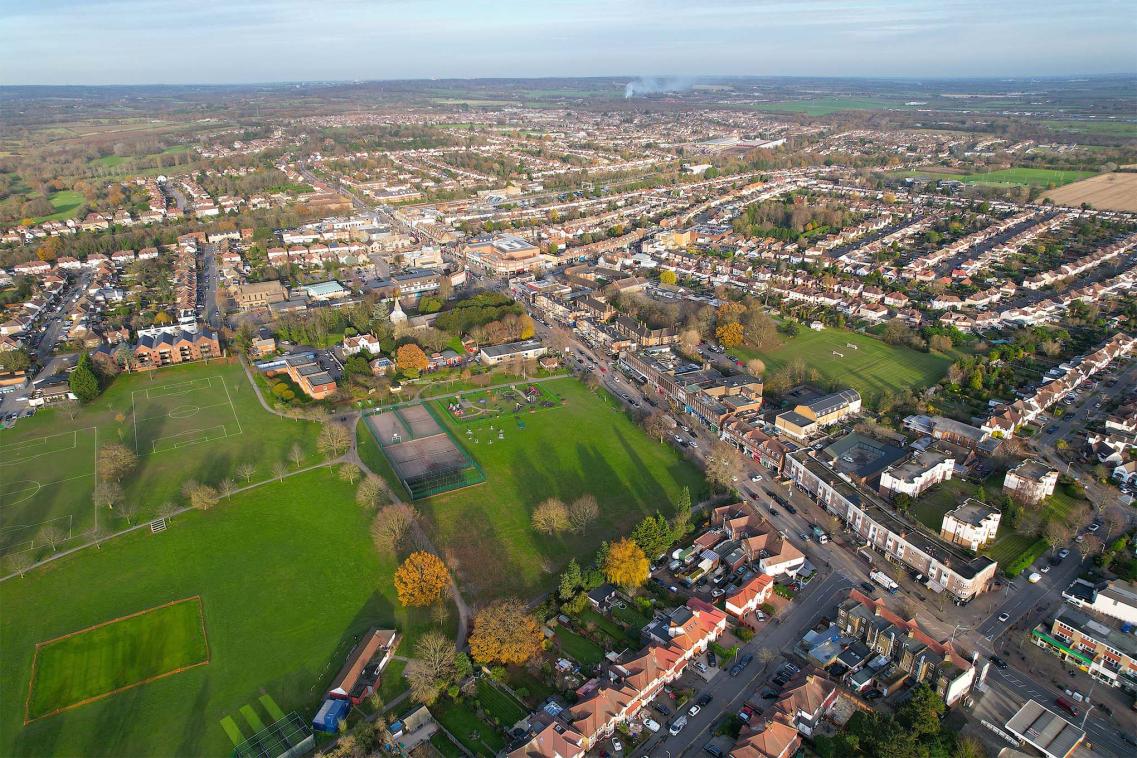 Ariel view of an English town