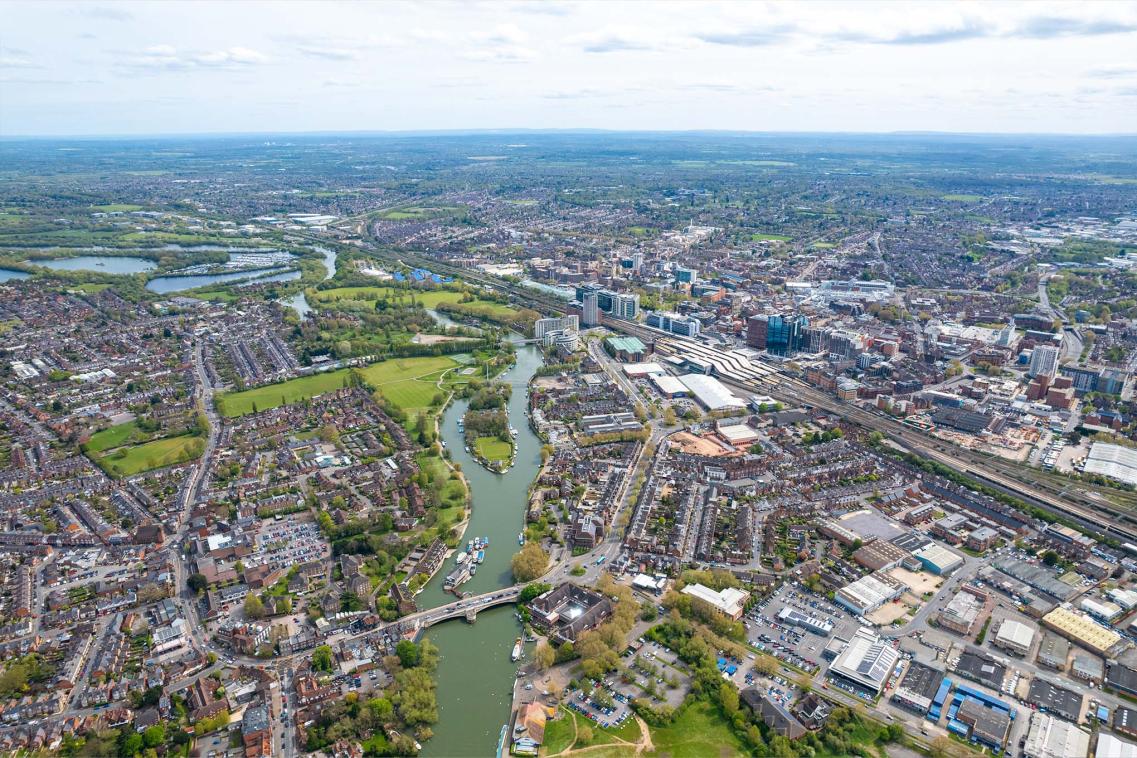 Ariel view of an English town
