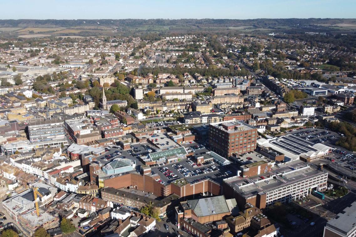 Ariel view of an English town
