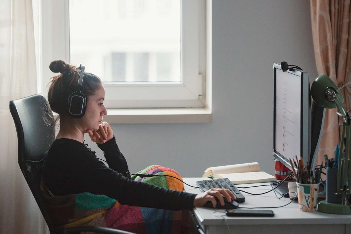 Young adult working from home