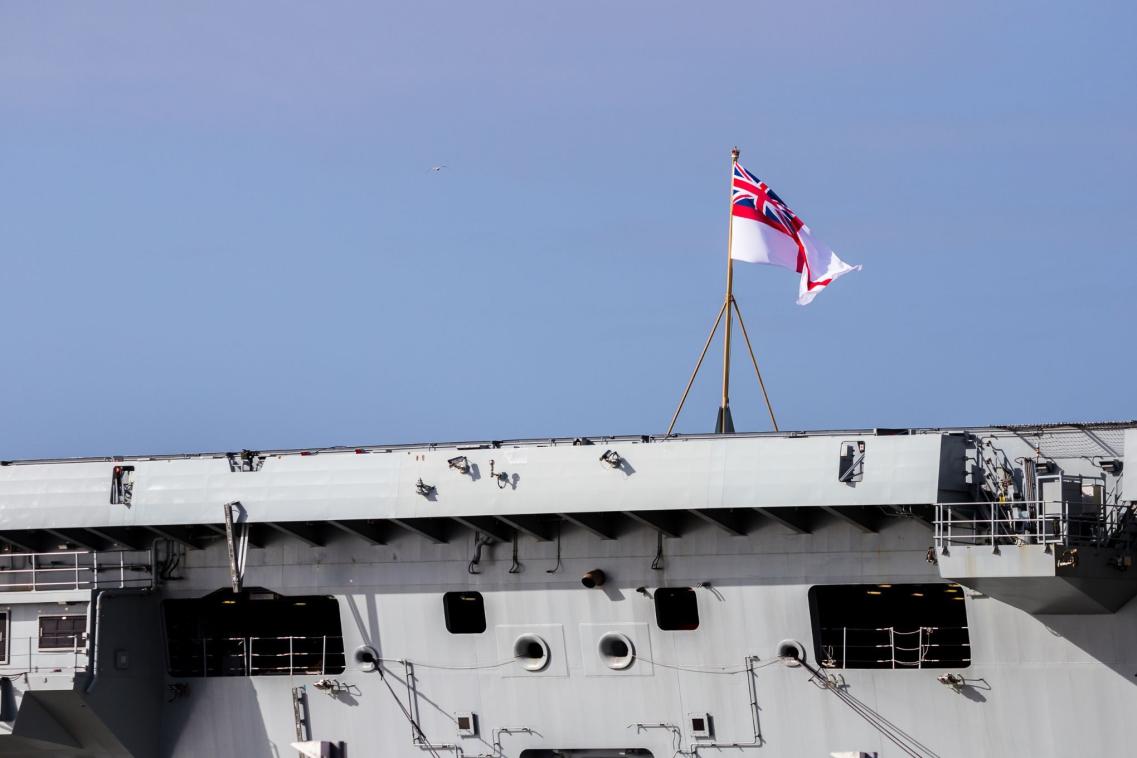 UK ship with flag