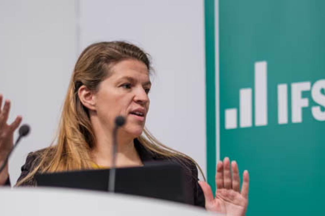 Helen Miller speaking at event