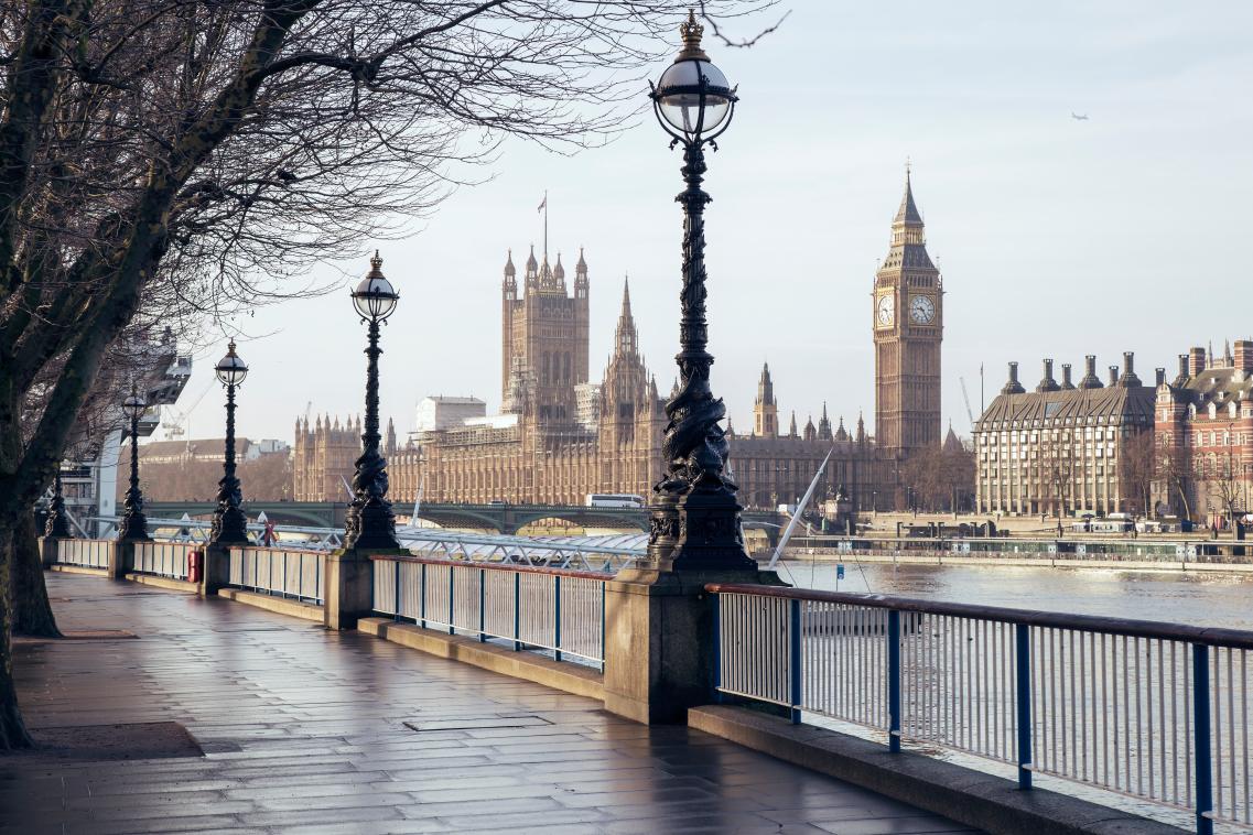 View of the houses of parliament from footpath
