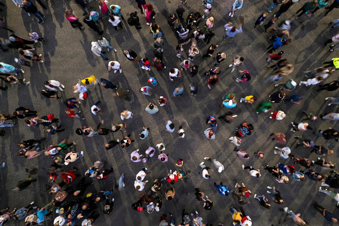 Aerial view of a crowd of people 