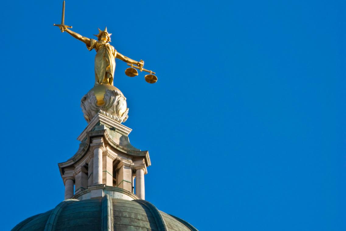 Image of top of Lady Justice On The Old Bailey, London