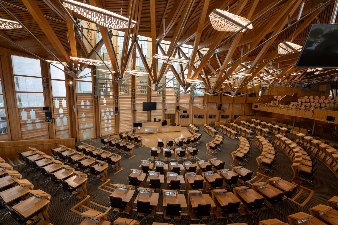 A photo of the inside of the Scottish Assembly