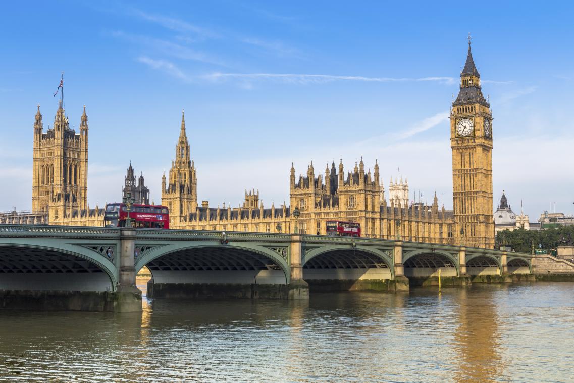 A view of Parliament and Westminster Bridge.