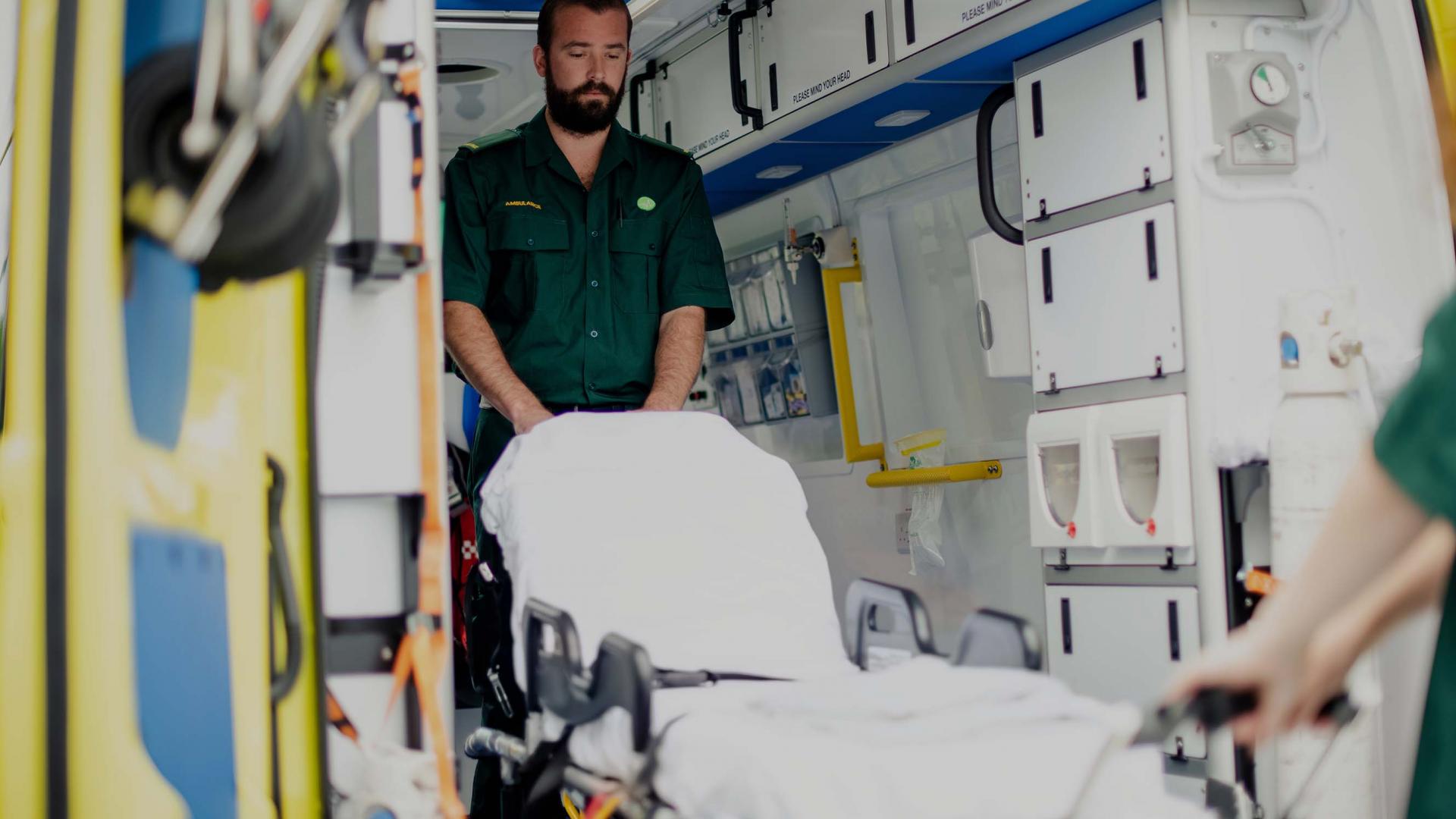 Paramedic in ambulance