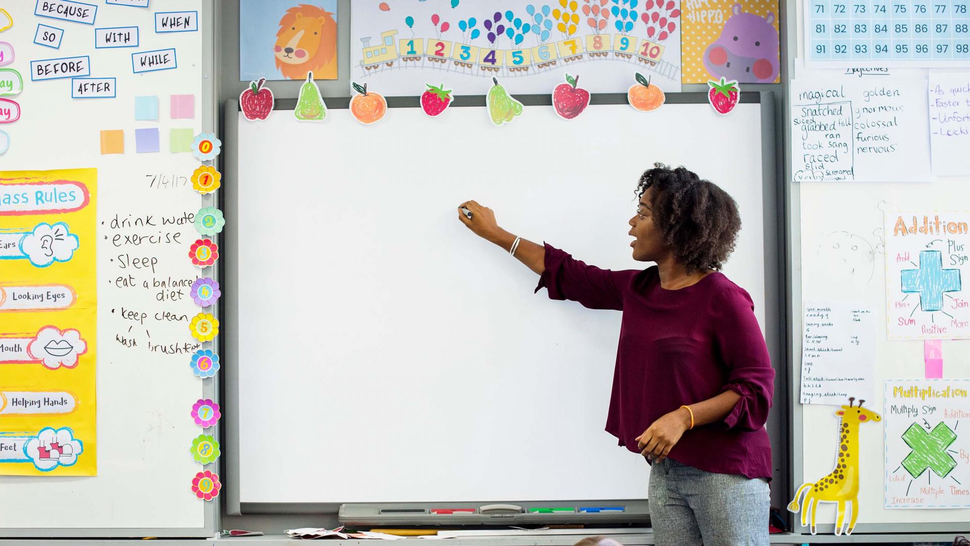 Teacher and whiteboard