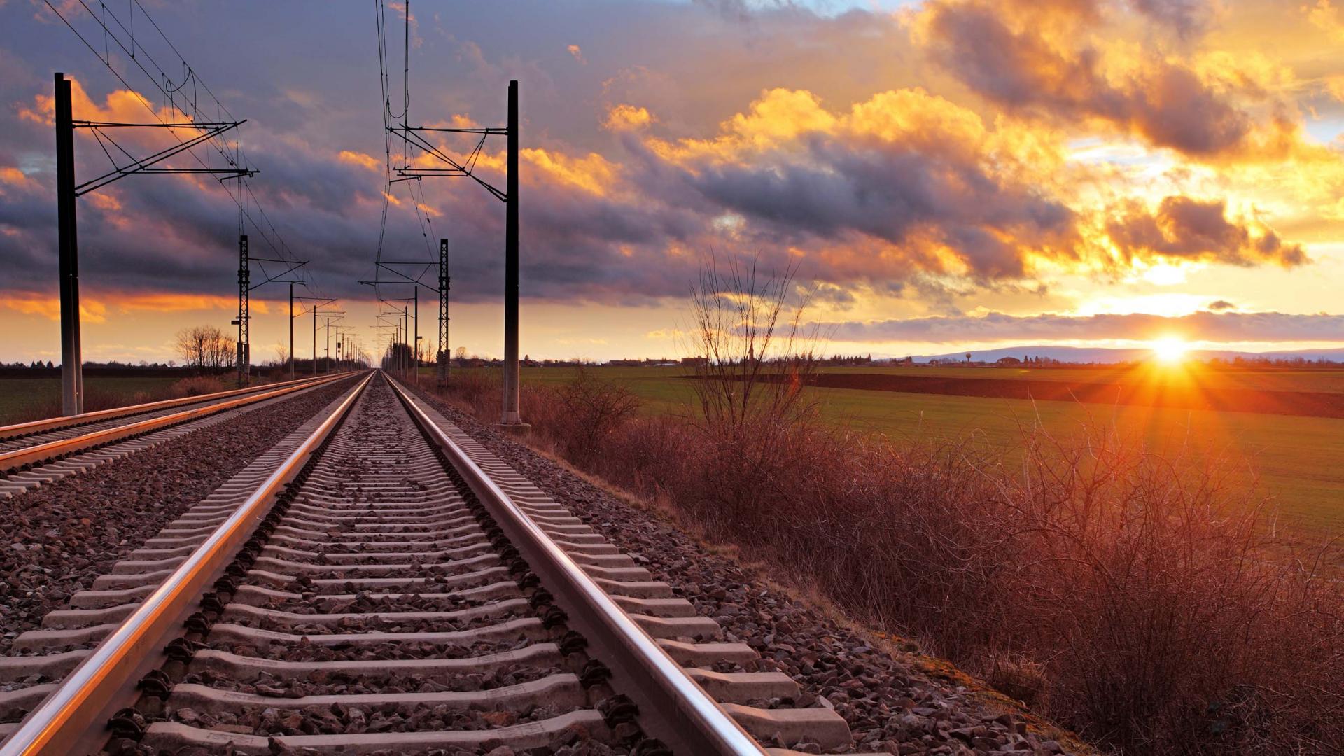 Train track at sunset