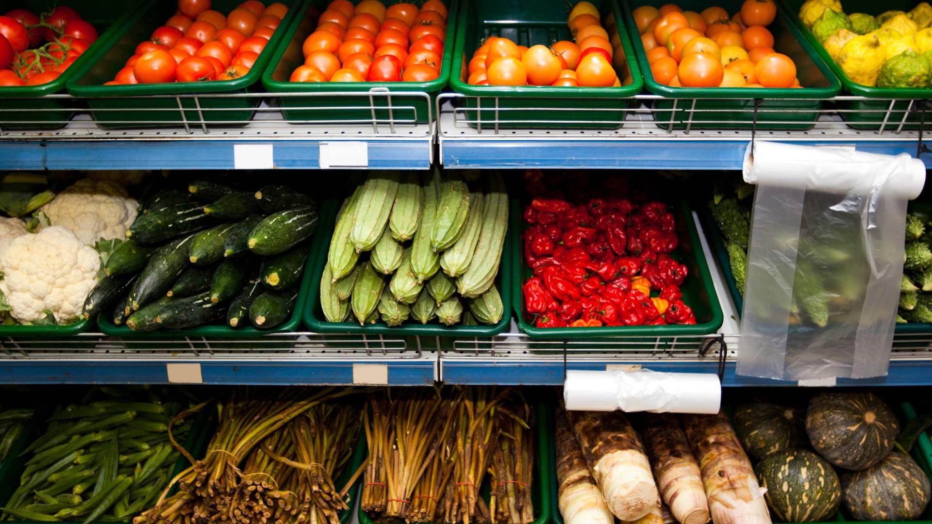 Fruit and vegetable aisle in supermarket