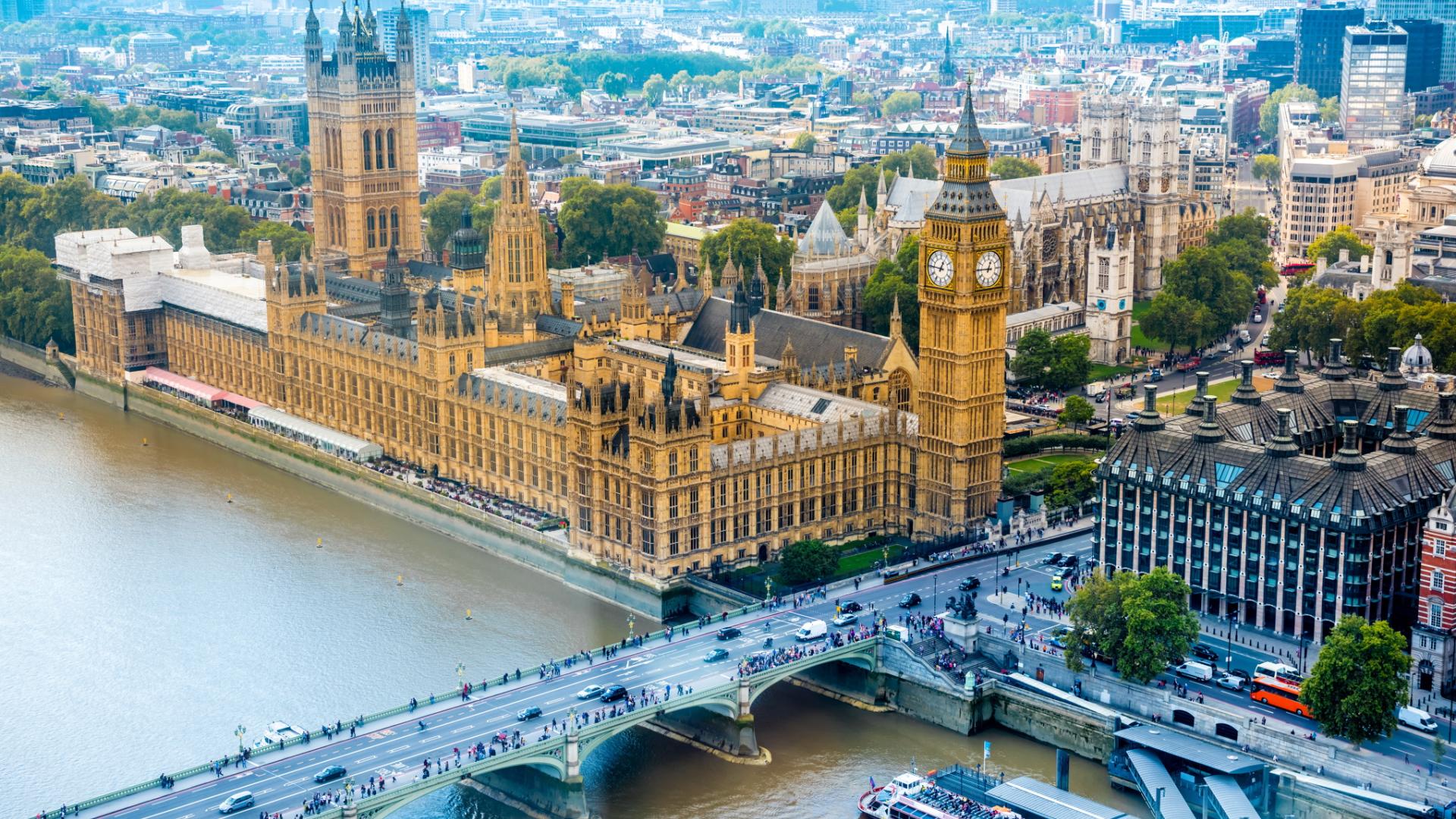 A photo of the UK parliament from above