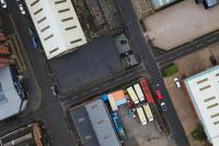 Aerial view of warehouses