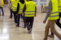 Warehouse workers walking