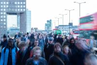 Crowd of commuters on London Bridge