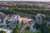 Aerial image of Edinburgh cityscape at Sunrise captured from hills of Holyrood Park