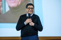 A photo of Philippe Aghion delivering the annual lecture