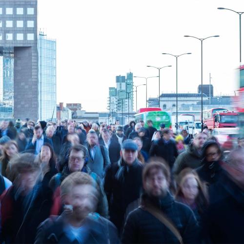 Crowd of commuters on London Bridge