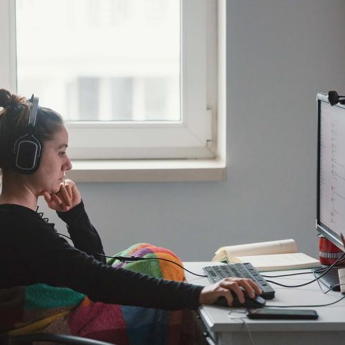 Young adult working from home