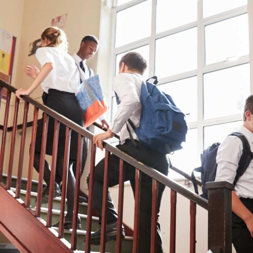 pupils on a staircase in school