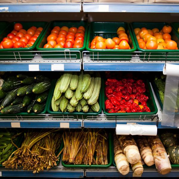 Fruit and vegetable aisle in supermarket