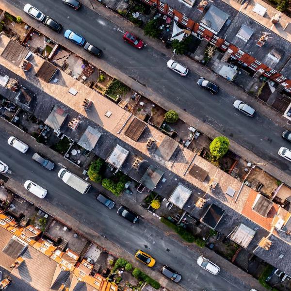 Ariel view of terrace houses