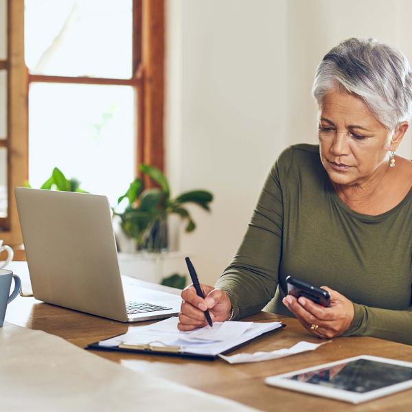 Woman calculating pension