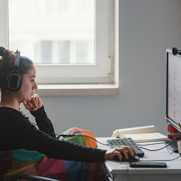 Young adult working from home