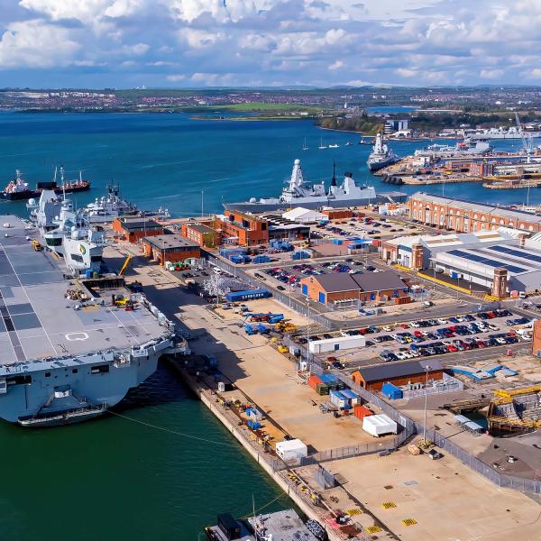 Aircraft carrier at dock