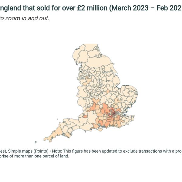 Proportion of properties that sold for over £2 million (March 2023 – Feb 2025)