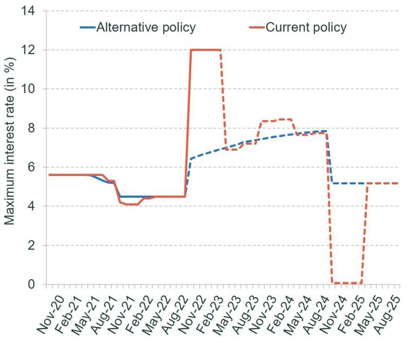 Maximum interest rate on student loans: different policies